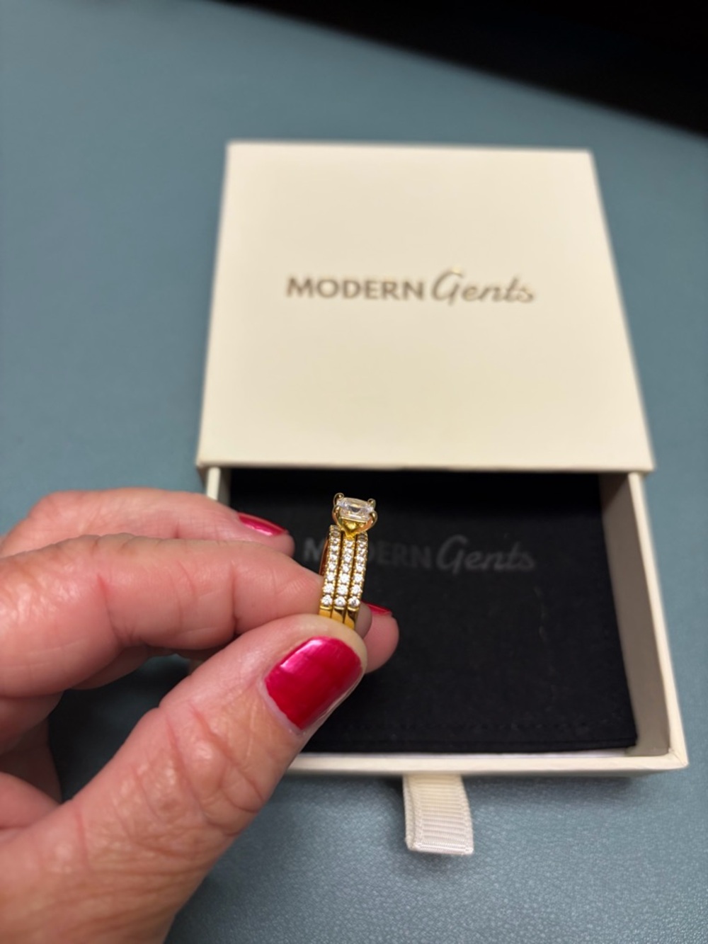 Modern Gents solitaire princess cut with bands - Picture 3 of 3